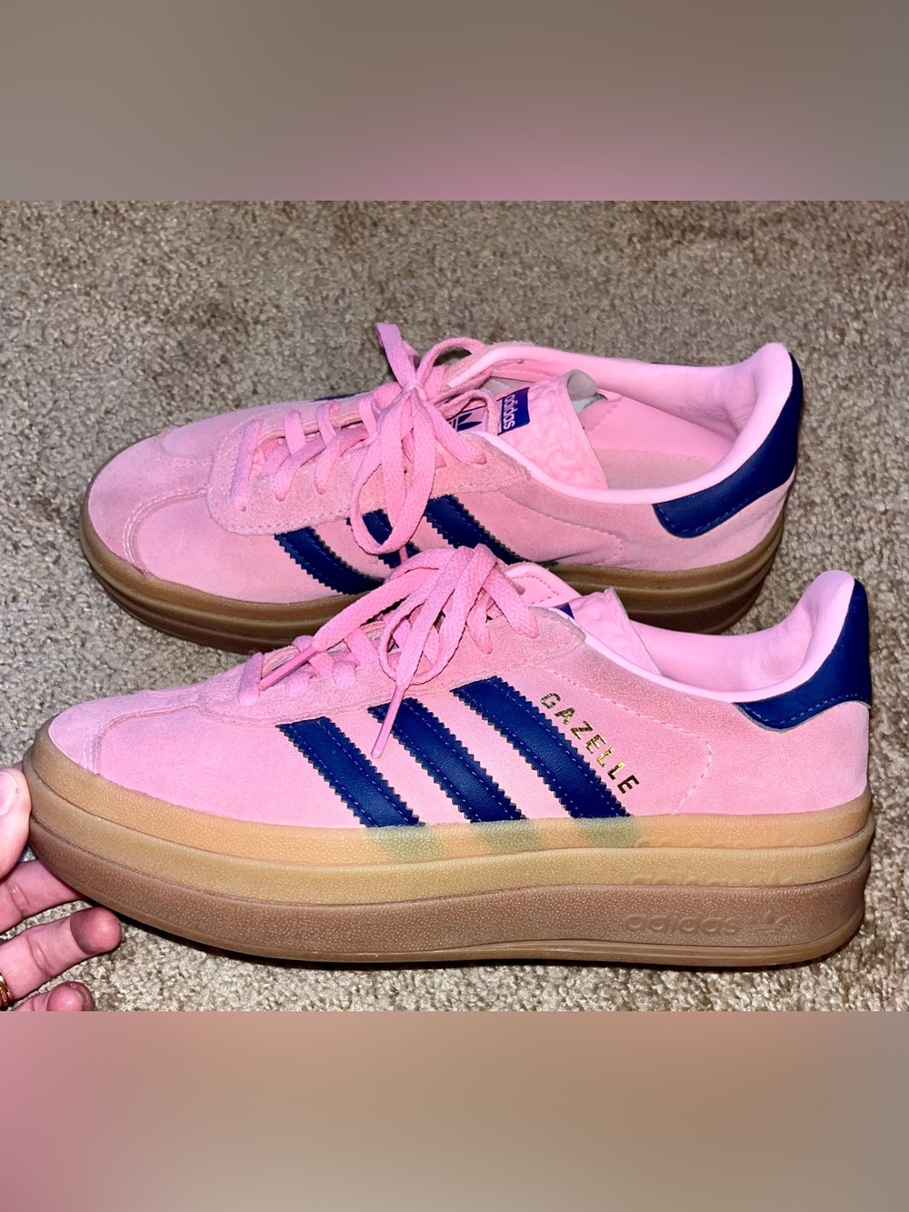 Adidas Gazelle Bold Platform Sneakers Pink Suede Gum Sole Women’s 5.5 H06122